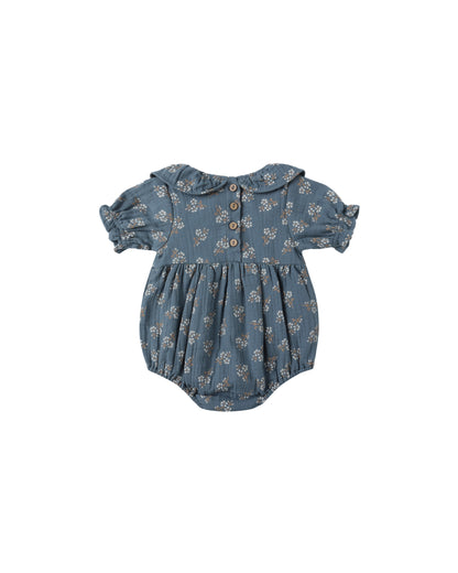 Quincy Mae Collared Romper - Blue Floral