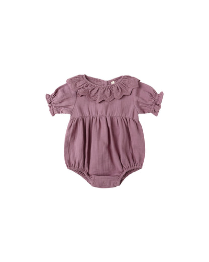 Quincy Mae Collared Romper - Mulberry