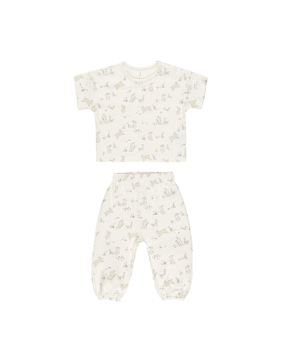 Quincy Mae Jersey Tee + Pant Set - Bunnies