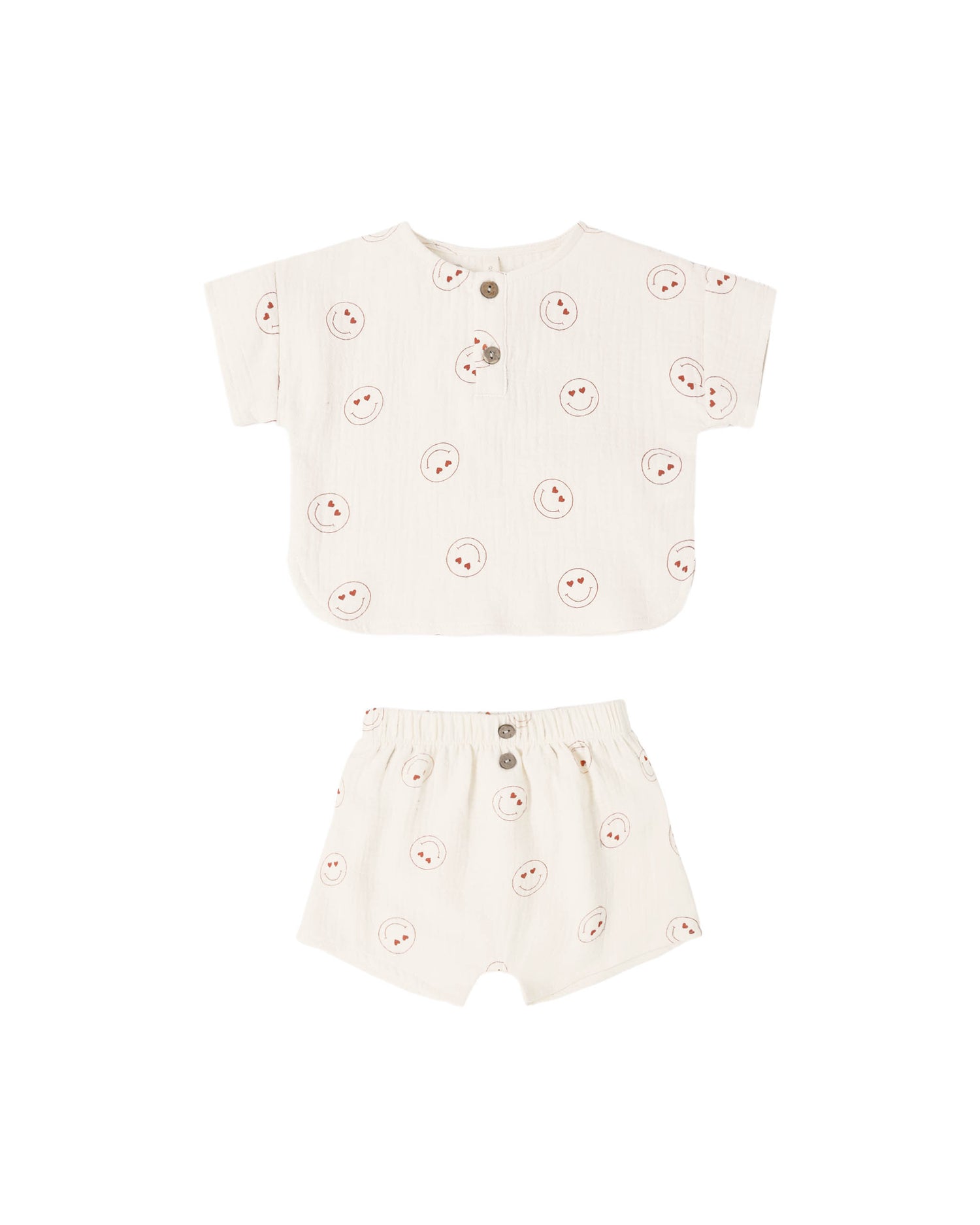 Quincy Mae Woven Boxy Top + Short Set - Heart Eyes