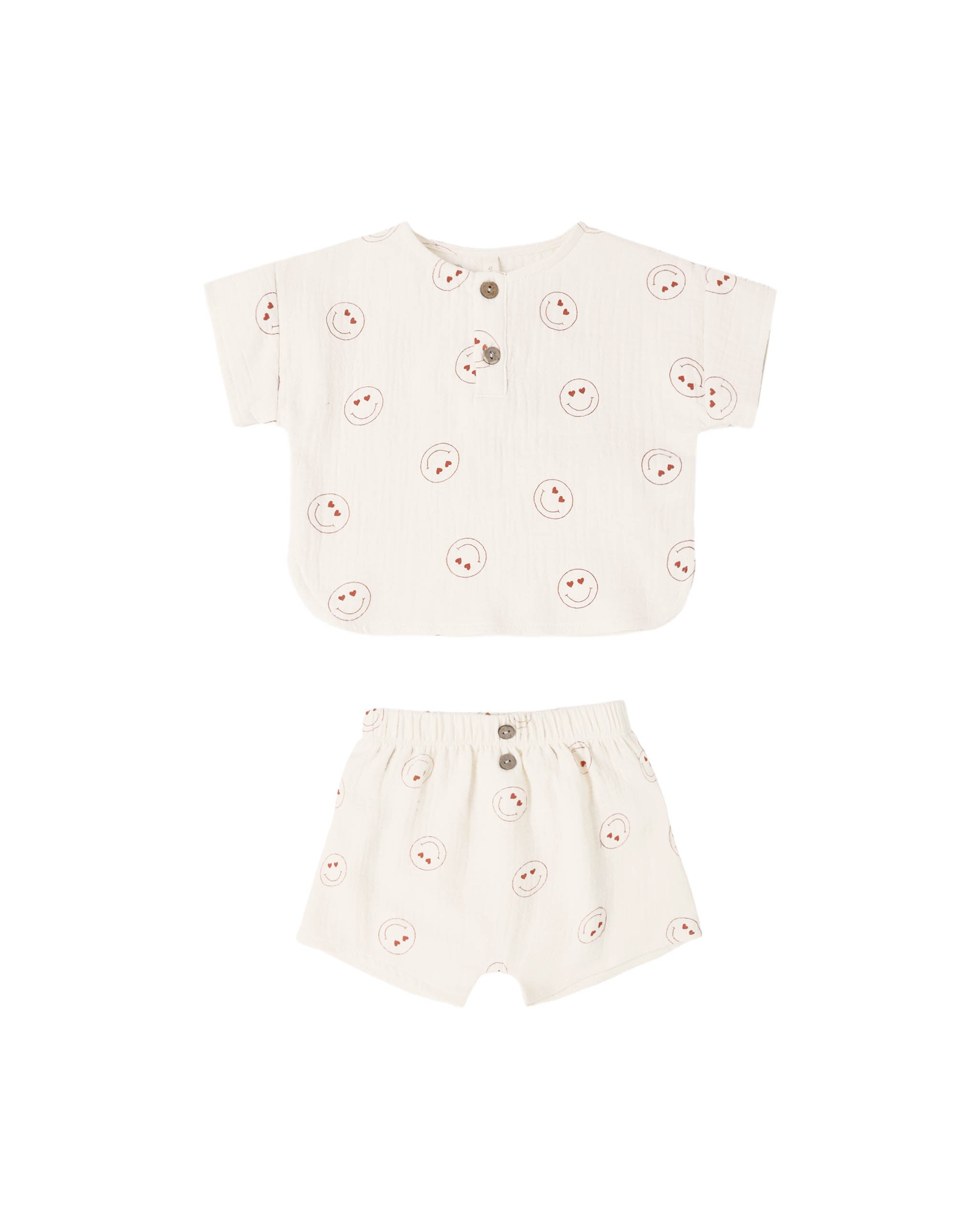 Quincy Mae Woven Boxy Top + Short Set - Heart Eyes