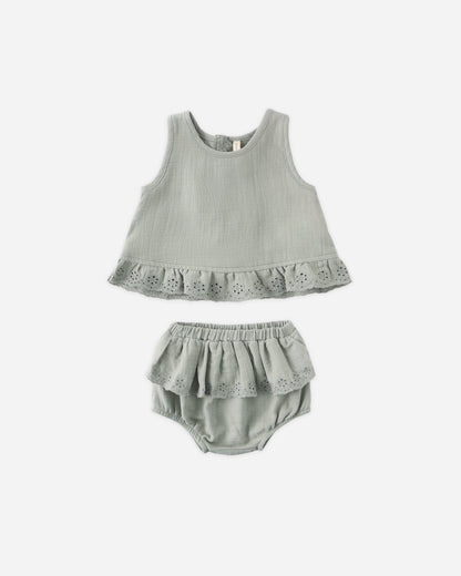 Quincy Mae Ruffled Tulip Top+Bloomer Set - Sage