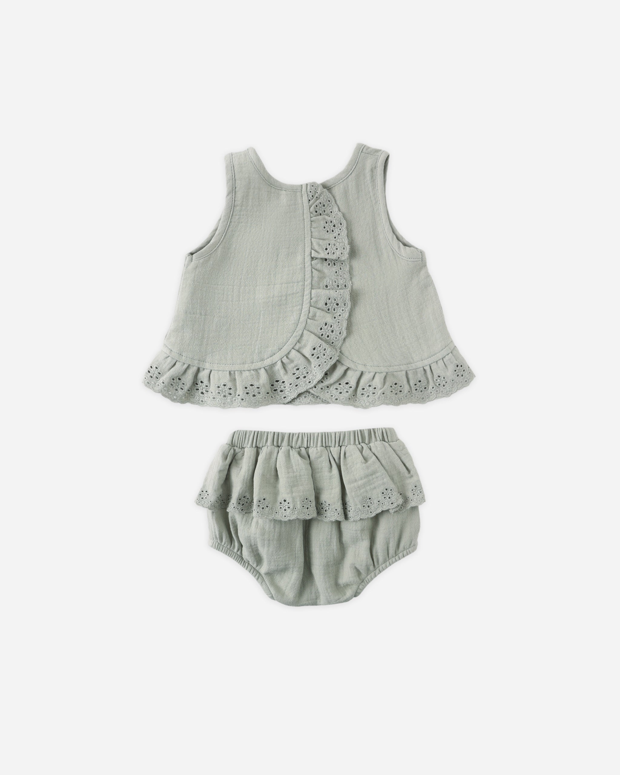 Quincy Mae Ruffled Tulip Top+Bloomer Set - Sage
