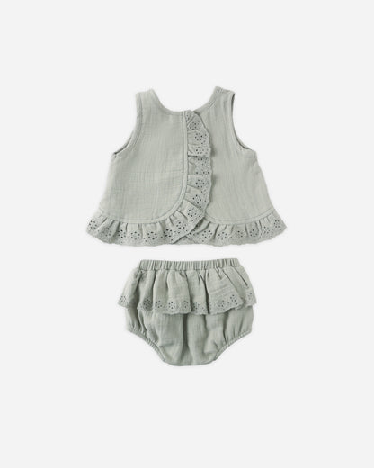 Quincy Mae Ruffled Tulip Top+Bloomer Set - Sage