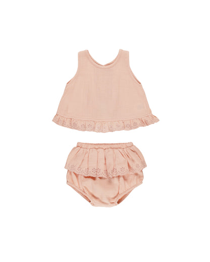Quincy Mae Ruffled Tulip Top + Bloomer Set - Melon