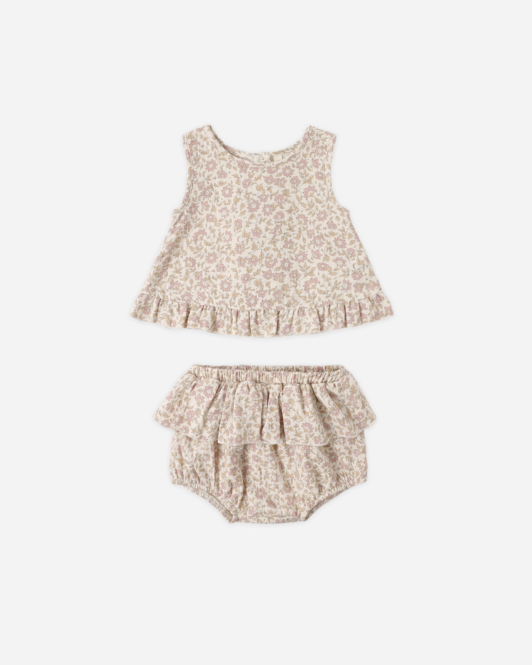 Quincy Mae Ruffled Tulip Top+Bloomer Set - Dahlia