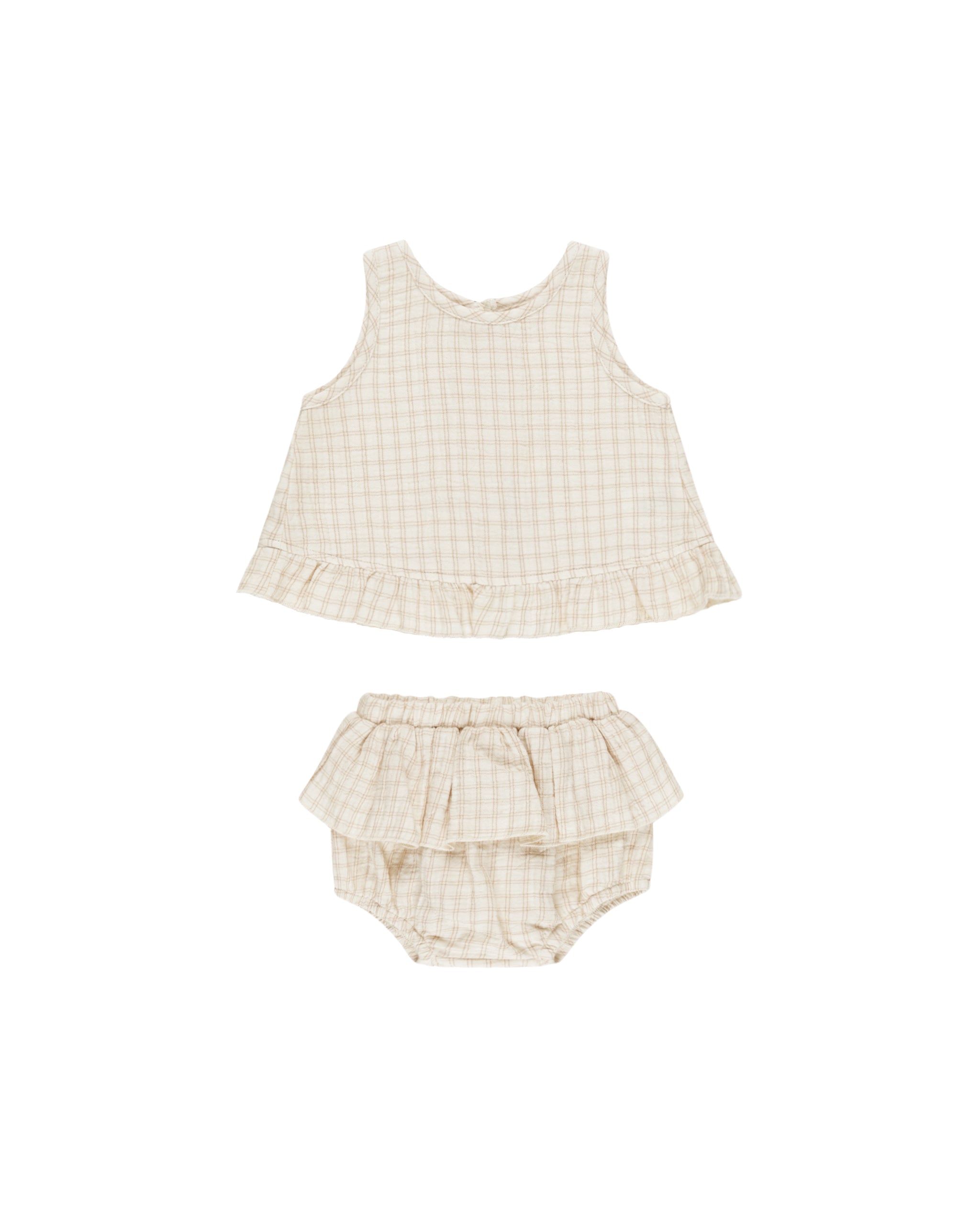 Quincy Mae Ruffled Tulip Top + Bloomer Set - Oat Check