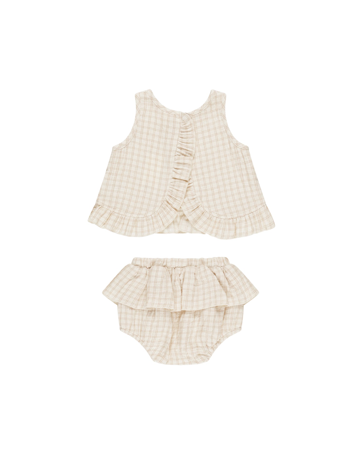 Quincy Mae Ruffled Tulip Top + Bloomer Set - Oat Check