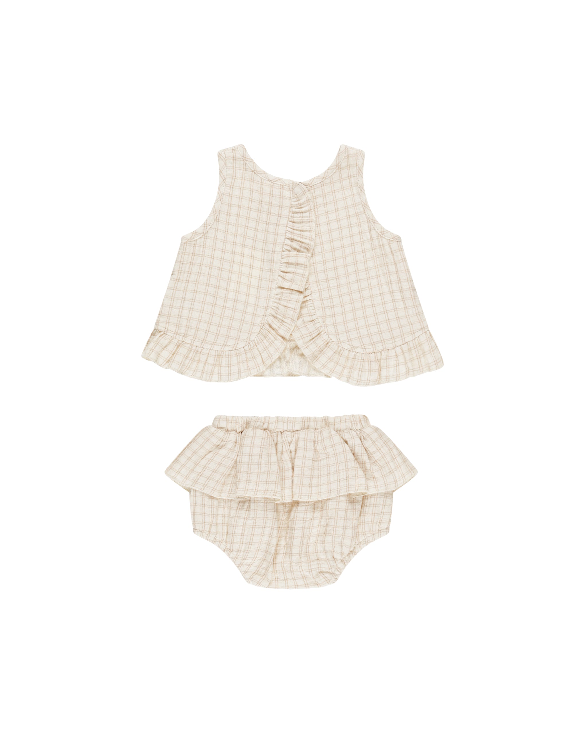 Quincy Mae Ruffled Tulip Top + Bloomer Set - Oat Check