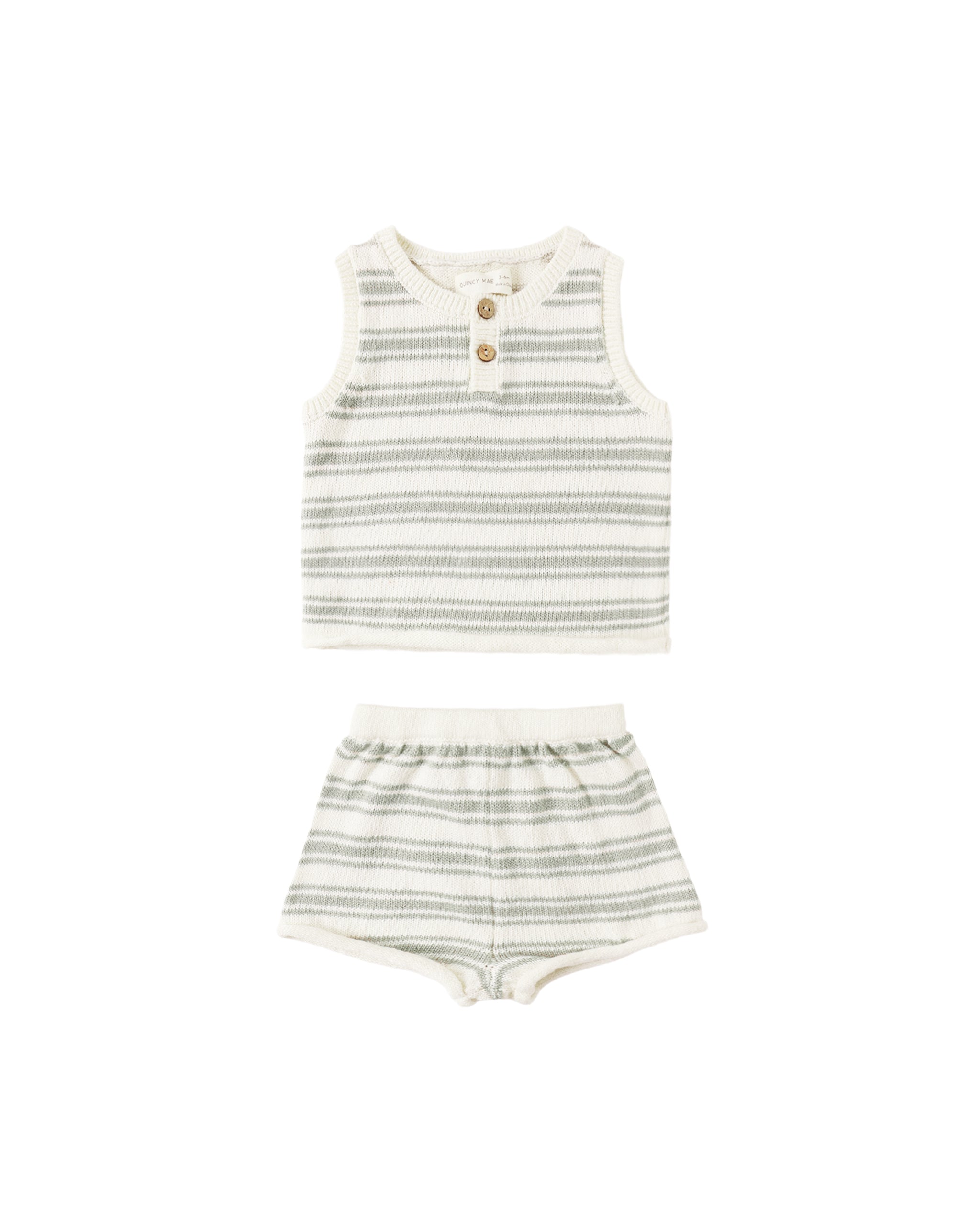 Quincy Mae Taylor Knit Set - Sage Stripe