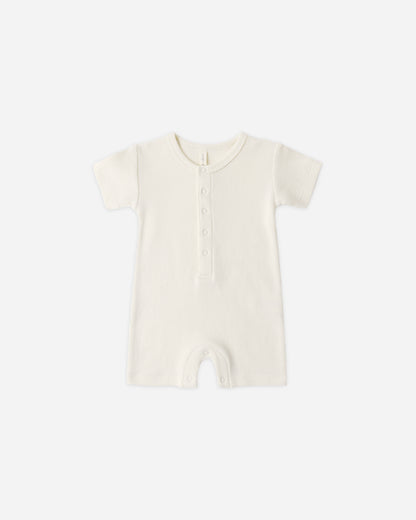 Quincy Mae Waffle Snap Romper - Natural
