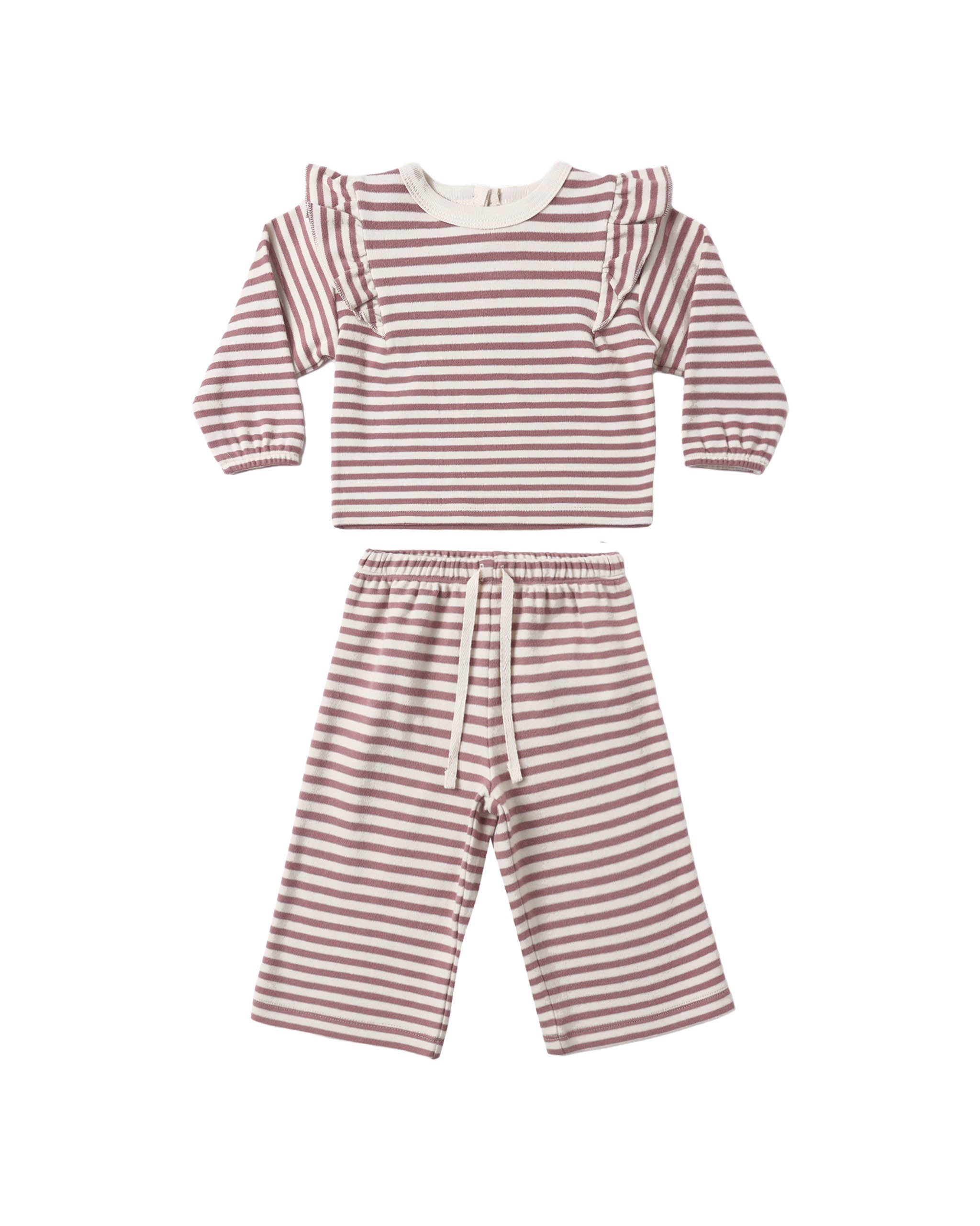 Quincy Mae Ruffle Cozy Set - Mulberry Stripe