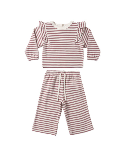 Quincy Mae Ruffle Cozy Set - Mulberry Stripe