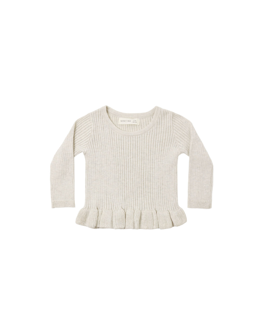 Quincy Mae Rib Knit Peplum Top - Heathered Oatmeal