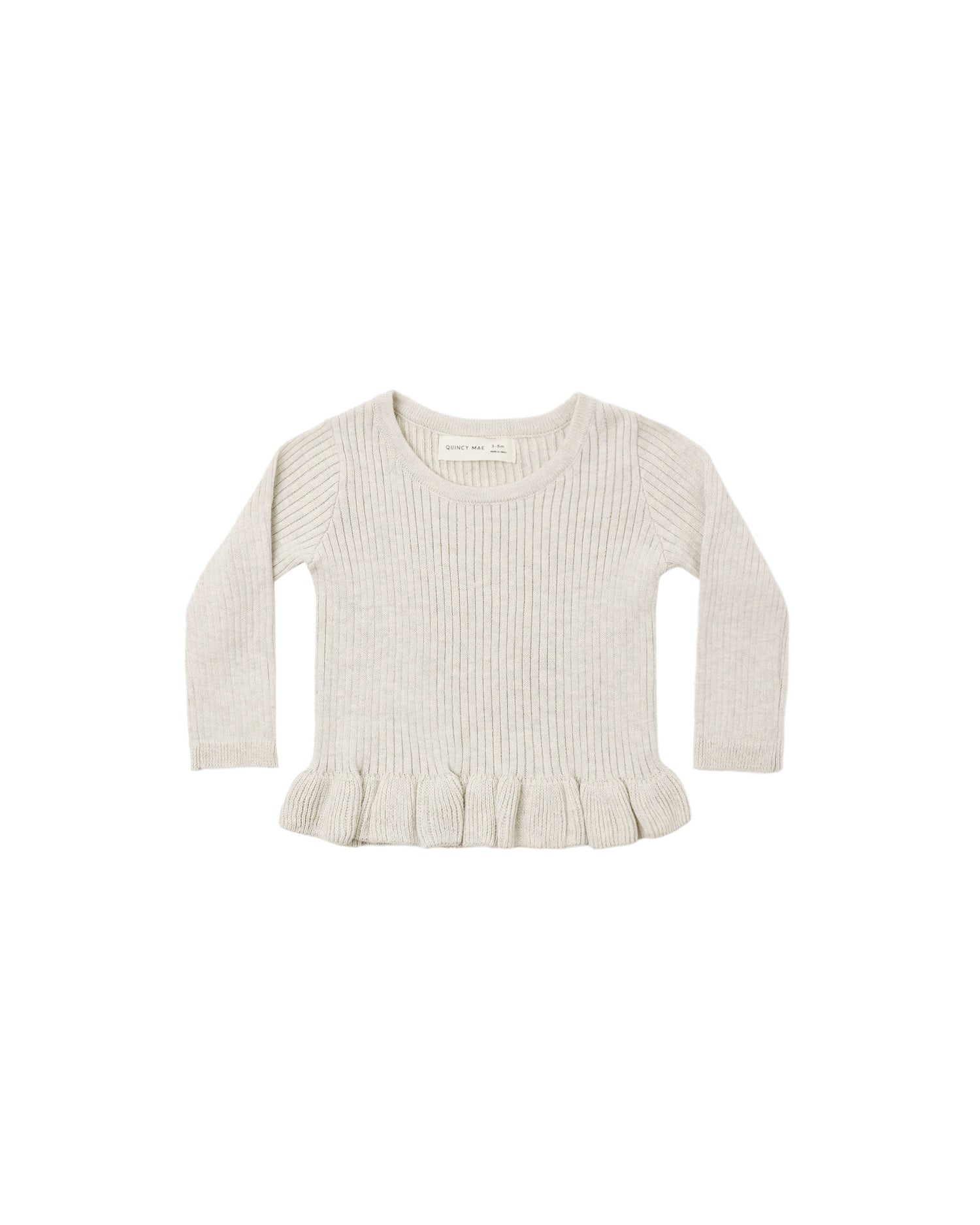 Quincy Mae Rib Knit Peplum Top - Heathered Oatmeal