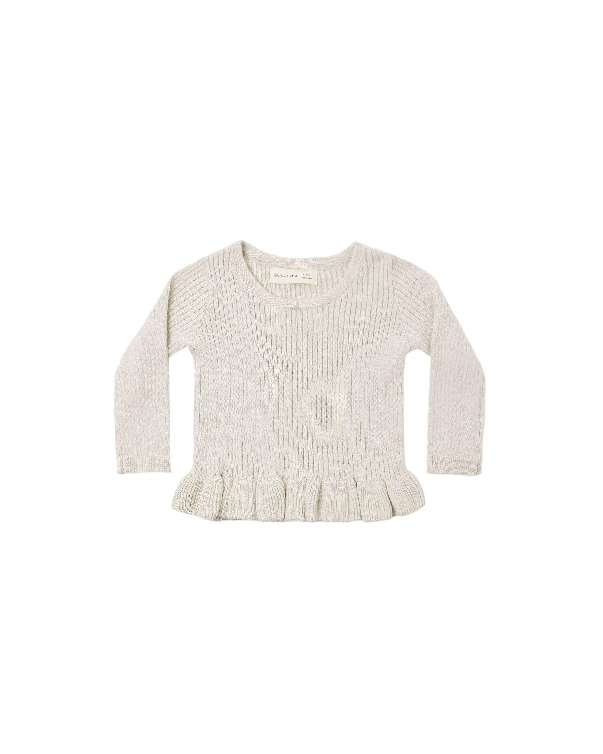 Quincy Mae Rib Knit Peplum Top - Heathered Oatmeal