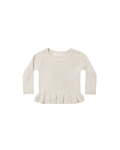 Quincy Mae Rib Knit Peplum Top - Heathered Oatmeal