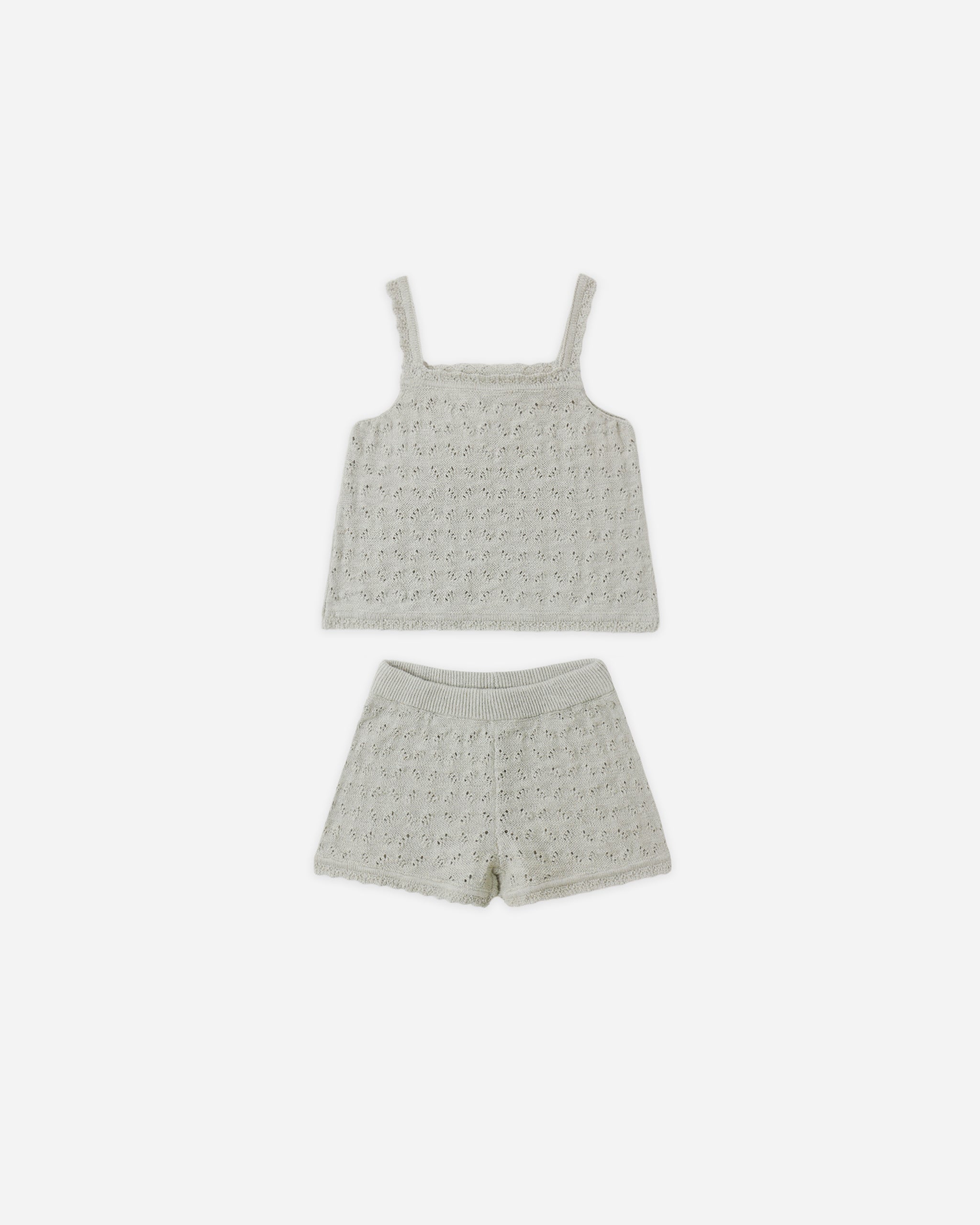 Quincy Mae Pointelle Knit Tank+Short Set - Sage