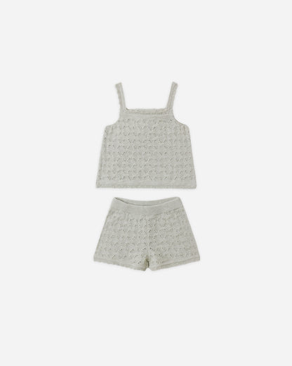 Quincy Mae Pointelle Knit Tank+Short Set - Sage