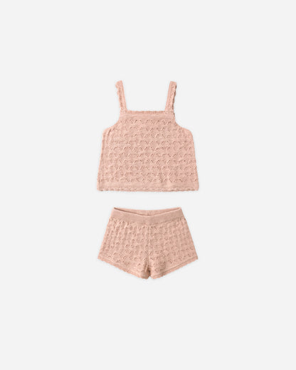 Quincy Mae Pointelle Knit Tank+Short Set - Melon