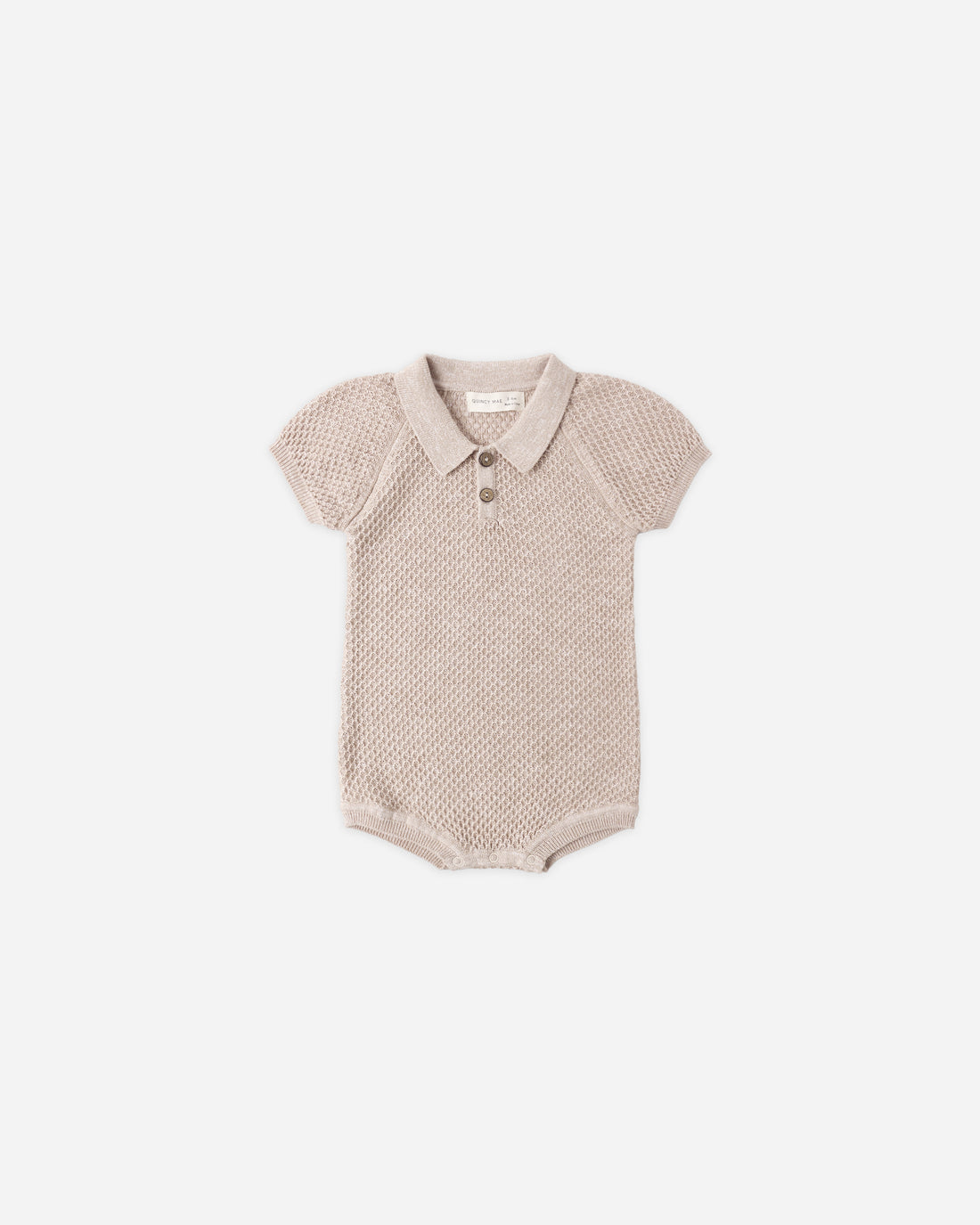 Quincy Mae Knit Polo Romper - Heathered Latte