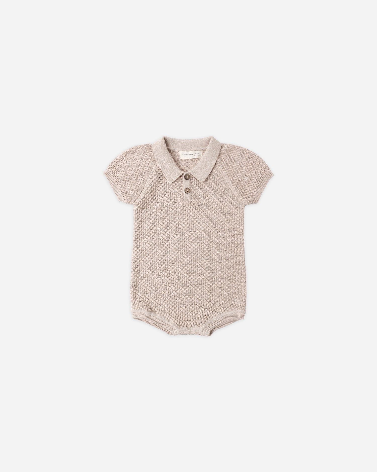 Quincy Mae Knit Polo Romper - Heathered Latte