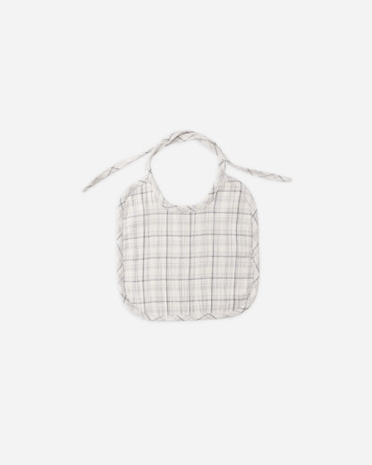 Quincy Mae Woven Tie Bib - Blue Plaid