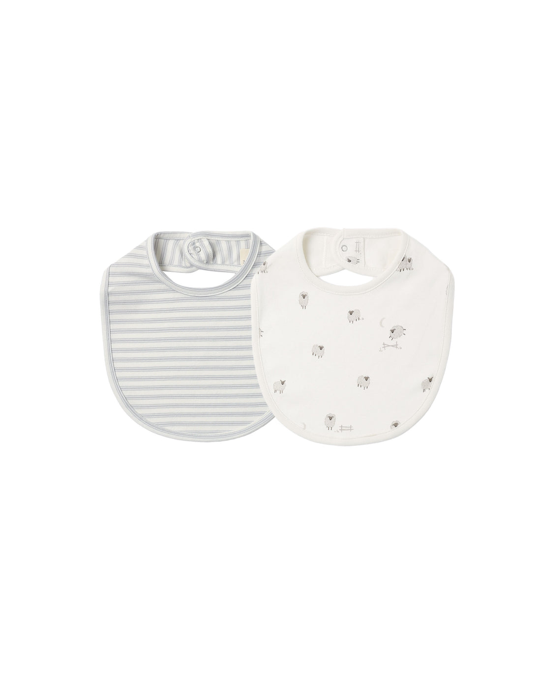 Quincy Mae Jersey Snap Bib, 2 Pack - Sheep, Cloud Stripe