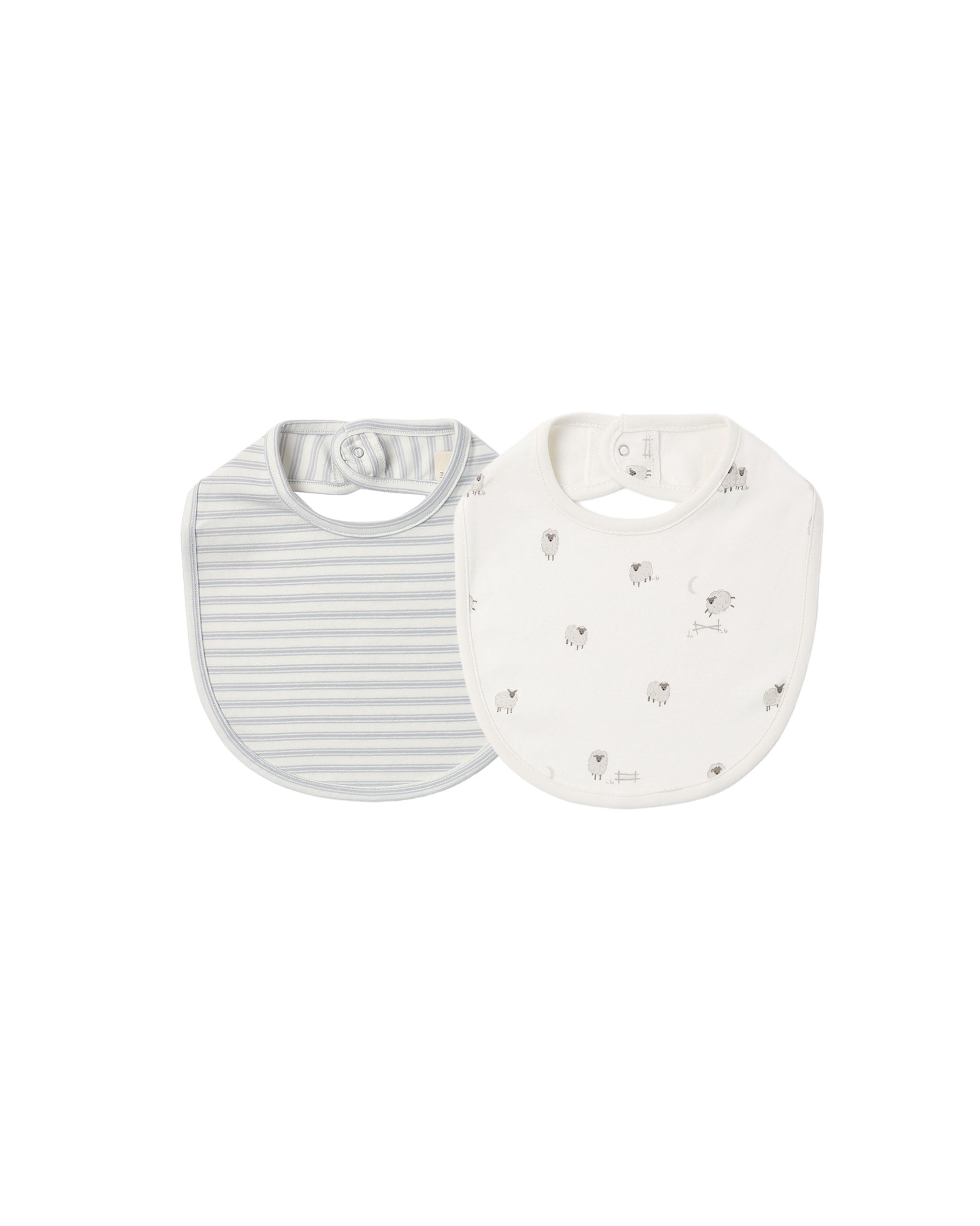 Quincy Mae Jersey Snap Bib, 2 Pack - Sheep, Cloud Stripe