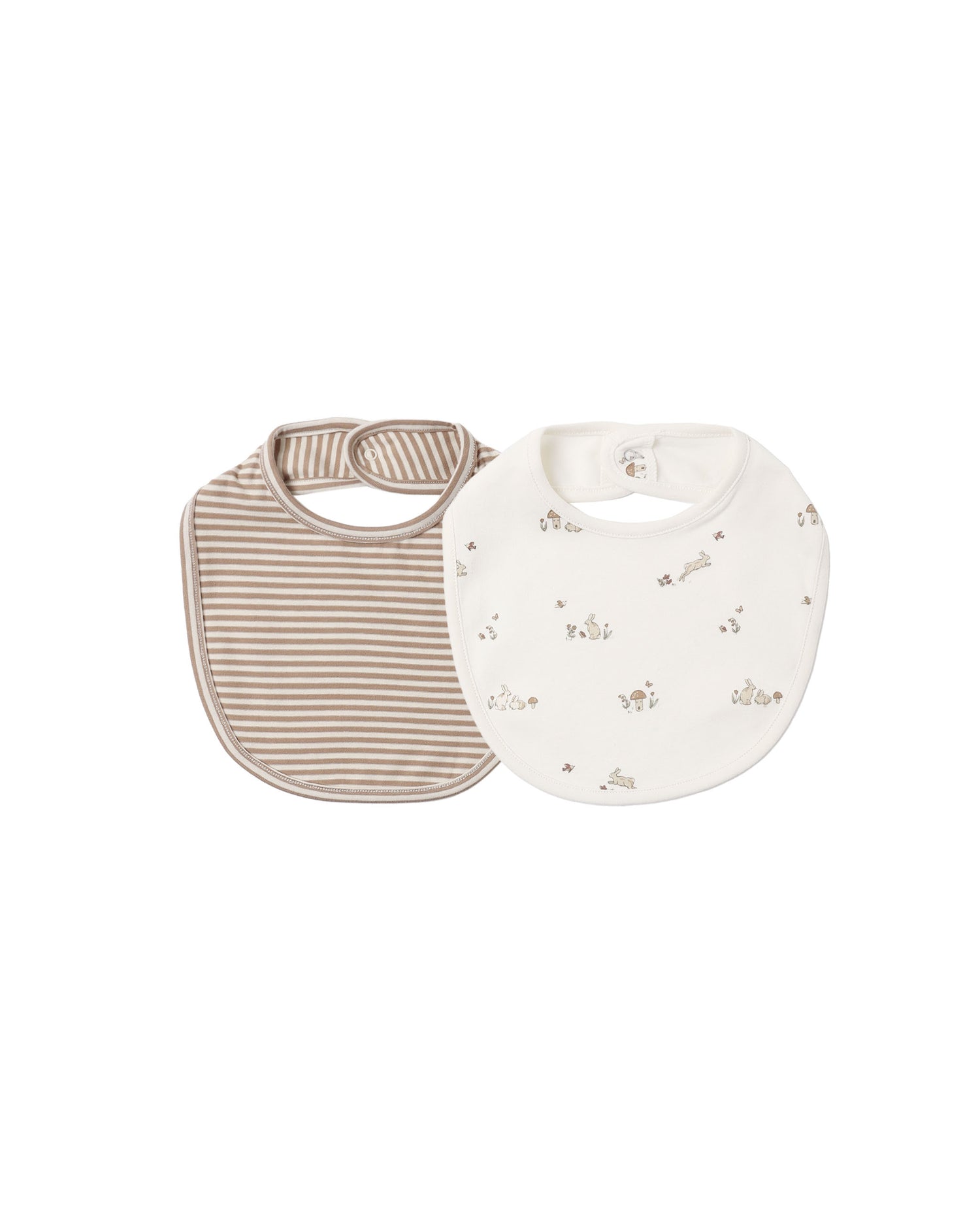 Quincy Mae Jersey Snap Bib, 2 Pack - Bunnies, Almond Stripe