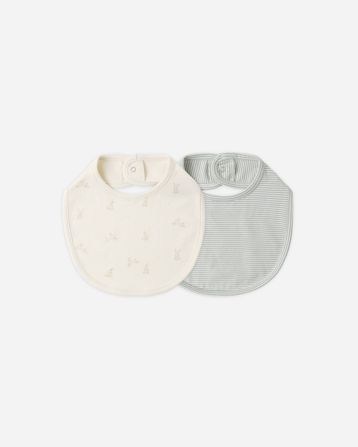 Quincy Mae Jersey Snap Bib Pack - Bunnies, Sage Microstripe