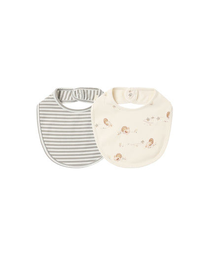 Quincy Mae Jersey Snap Bib, 2 Pack - Laurel Stripe, Turkey