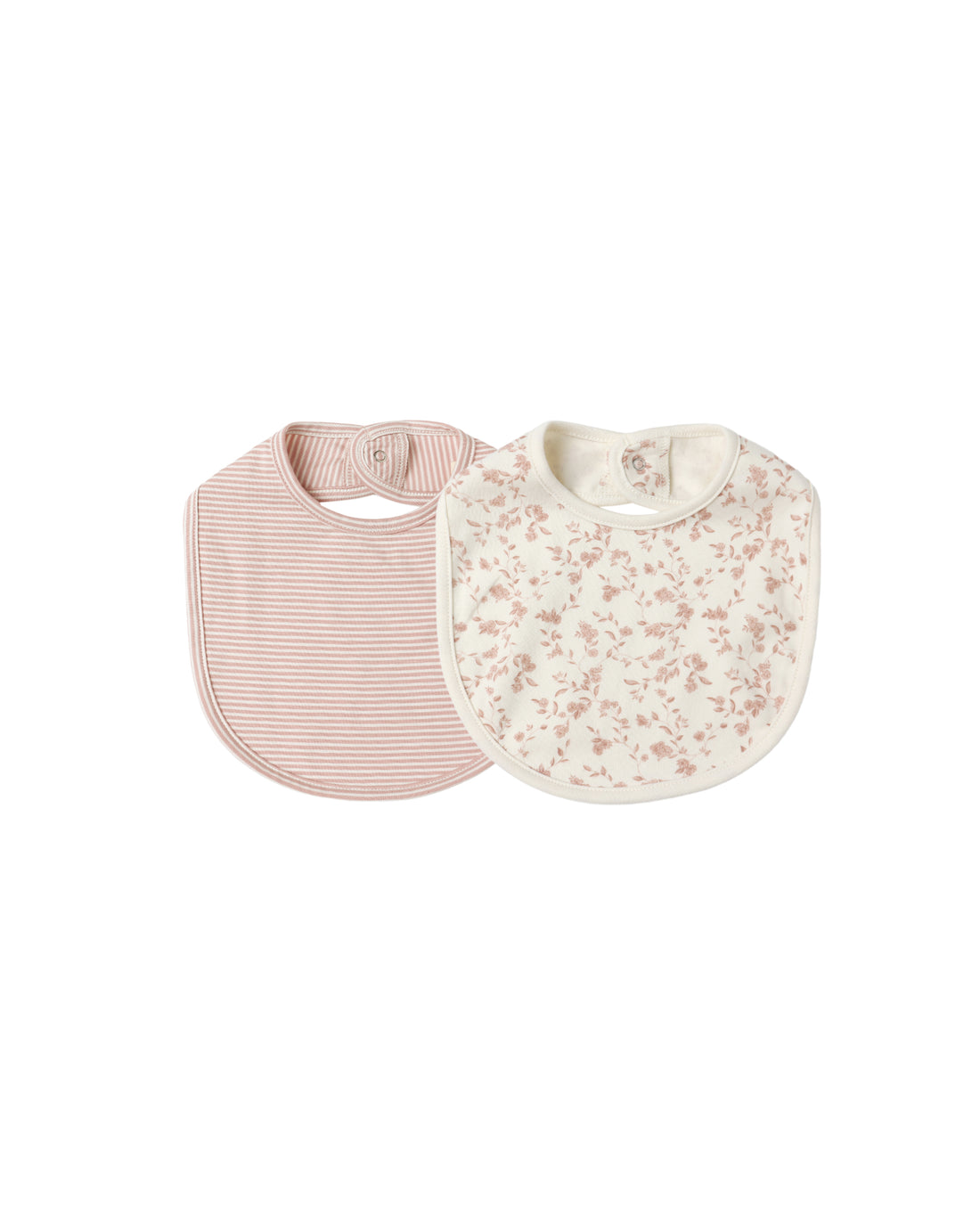 Quincy Mae Jersey Snap Bib, 2 Pack - French Garden, Rose Micro Stripe