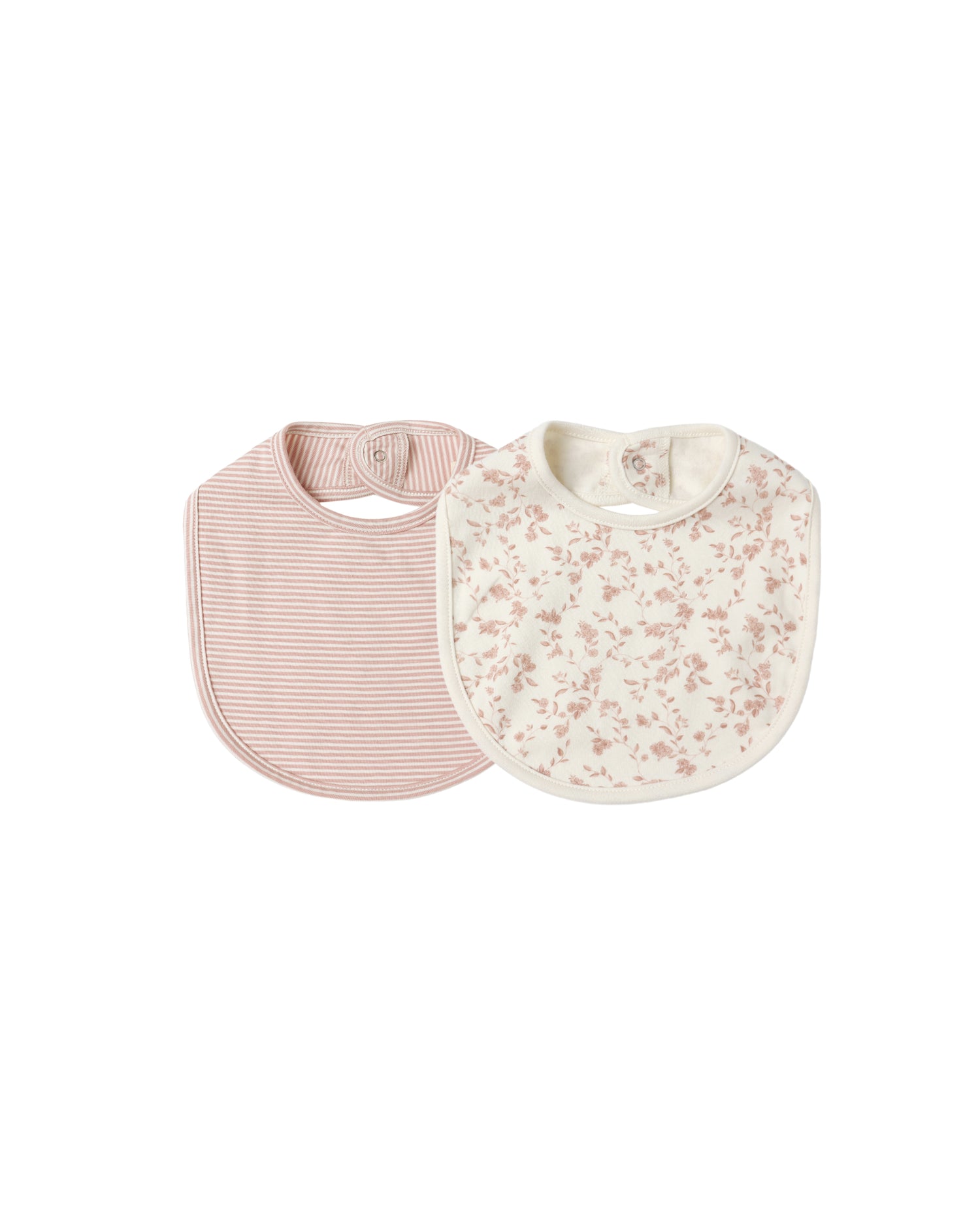 Quincy Mae Jersey Snap Bib, 2 Pack - French Garden, Rose Micro Stripe