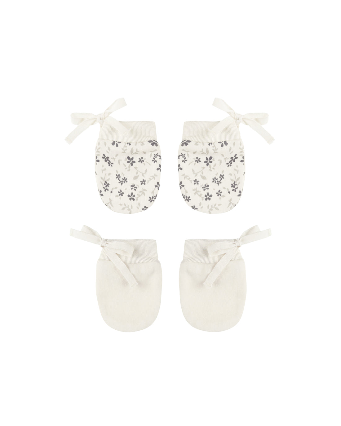 Quincy Mae No Scratch Mittens, Set Of 2 - Blue Floral, Ivory