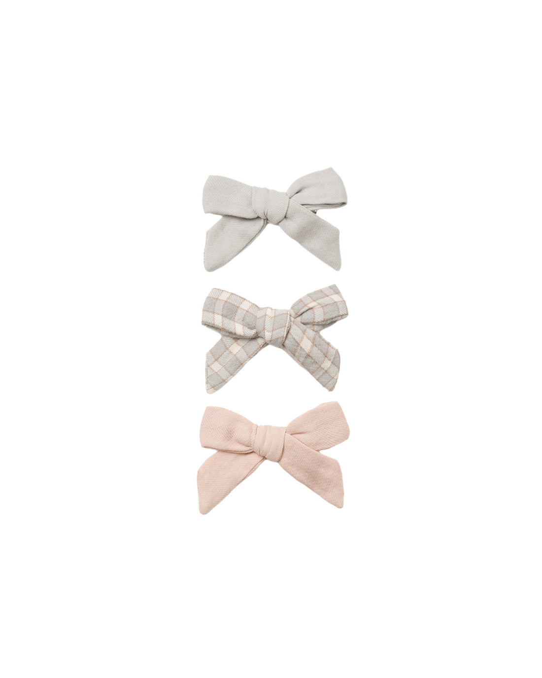 Quincy Mae Bow W. Clip, Set Of 3 - Cloud, Blue Gingham, Dusty Rose