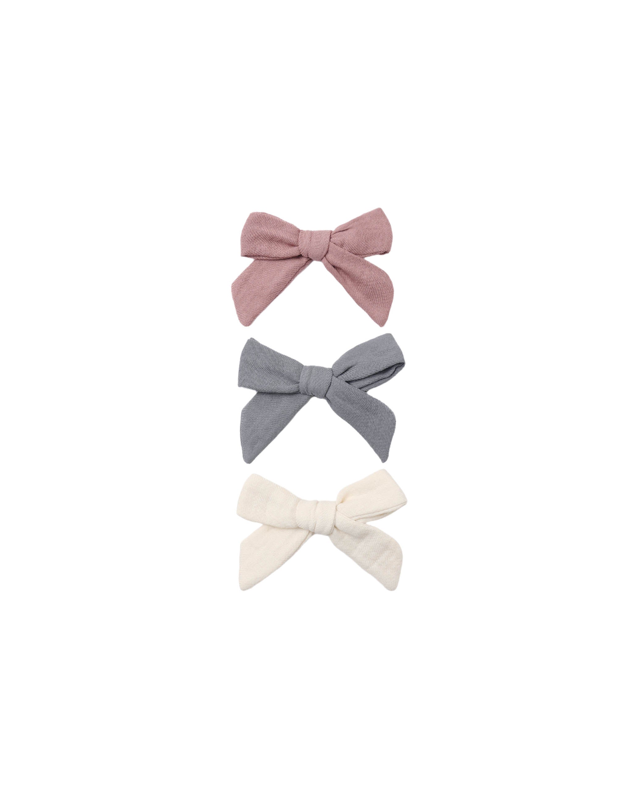 Quincy Mae Bow W. Clip, Set Of 3 - Mulberry, Slate, Natural
