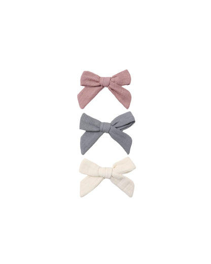 Quincy Mae Bow W. Clip, Set Of 3 - Mulberry, Slate, Natural