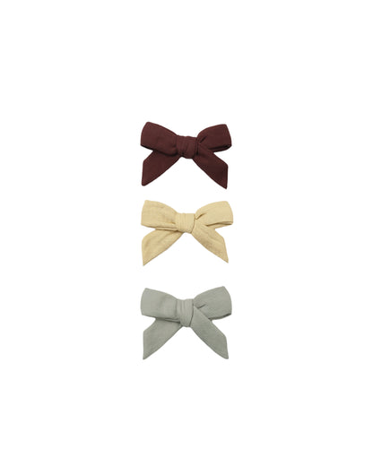 Quincy Mae Bow With Clip, Set Of 3, Black Cherry, Butterscotth, Laurel