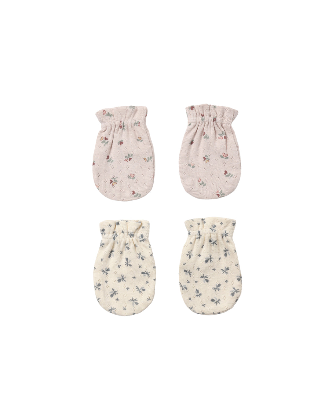 Quincy Mae No Scratch Mittens, Set Of 2 - Blue Ditsy, Heart Ditsy