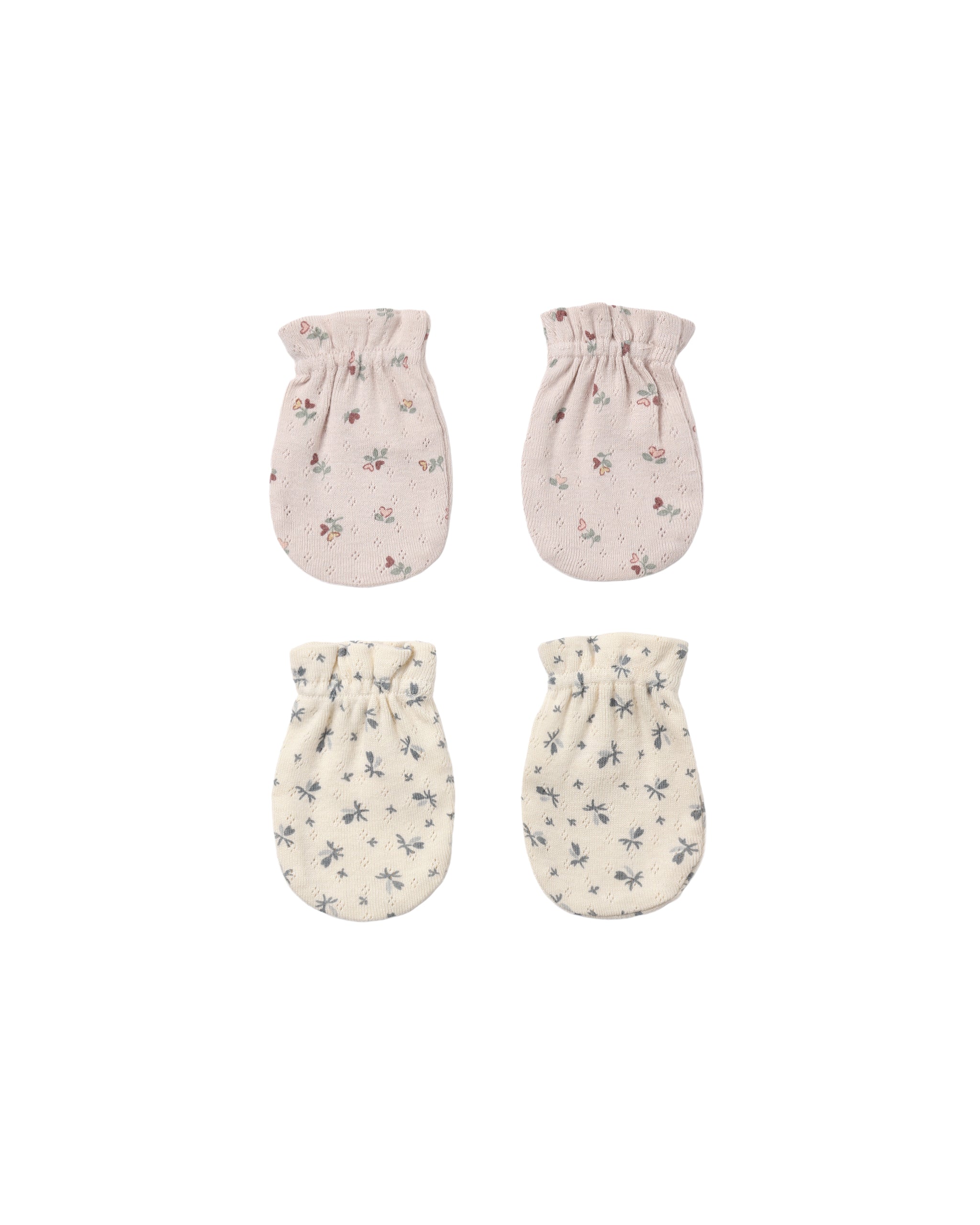 Quincy Mae No Scratch Mittens, Set Of 2 - Blue Ditsy, Heart Ditsy