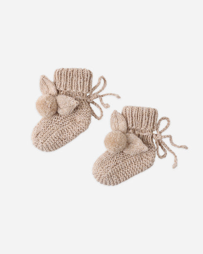 Quincy Mae Bunny Knit Booties - Heathered Latte
