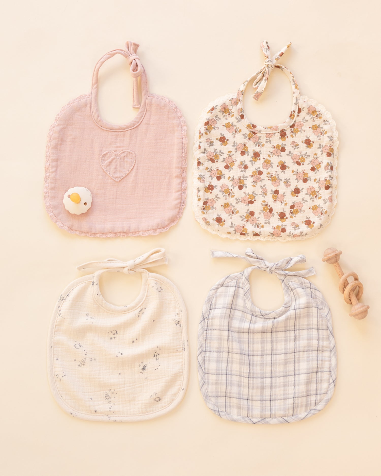 Quincy Mae Woven Tie Bib - Blush