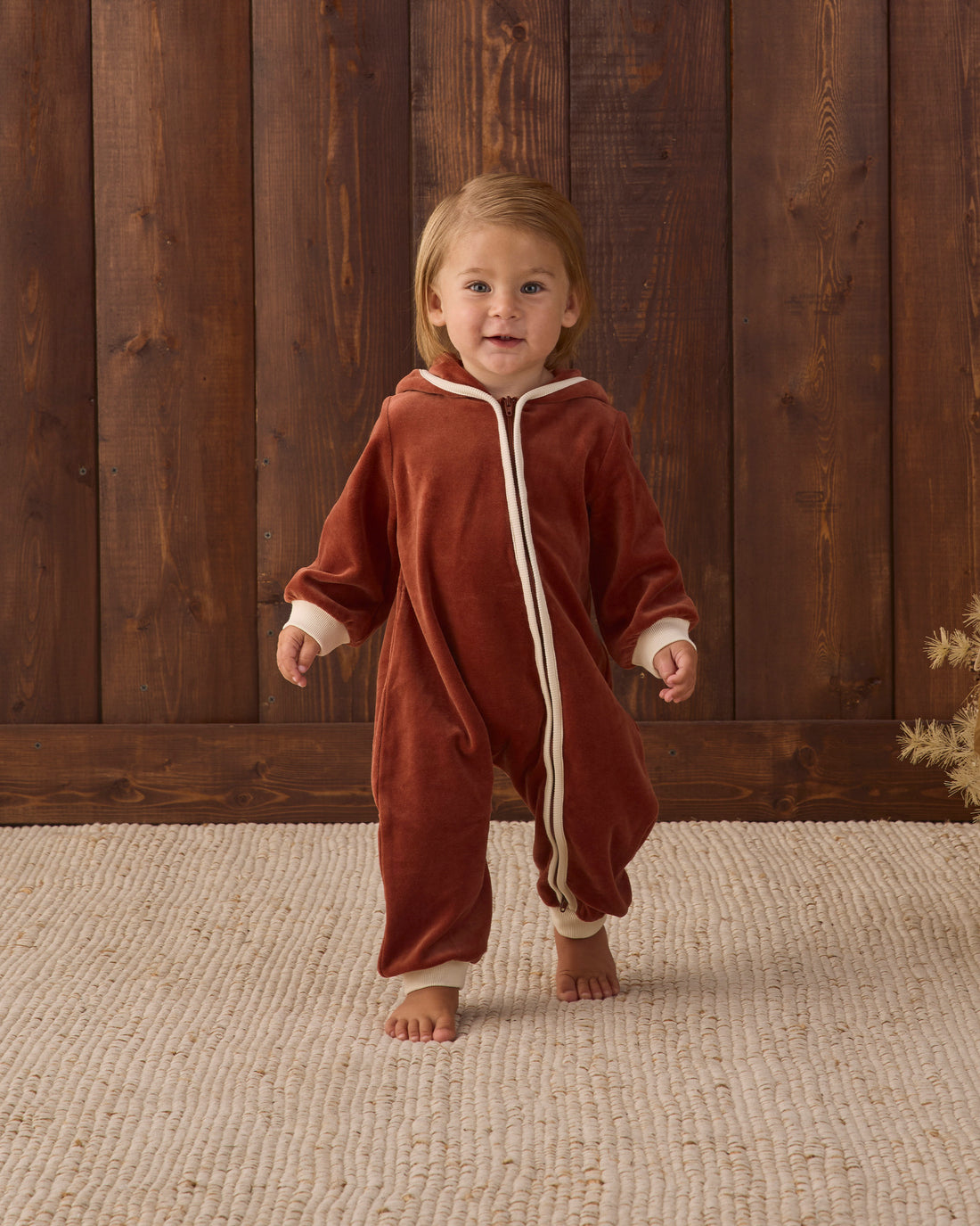 Quincy Mae Velour Zip Jumpsuit - Redwood
