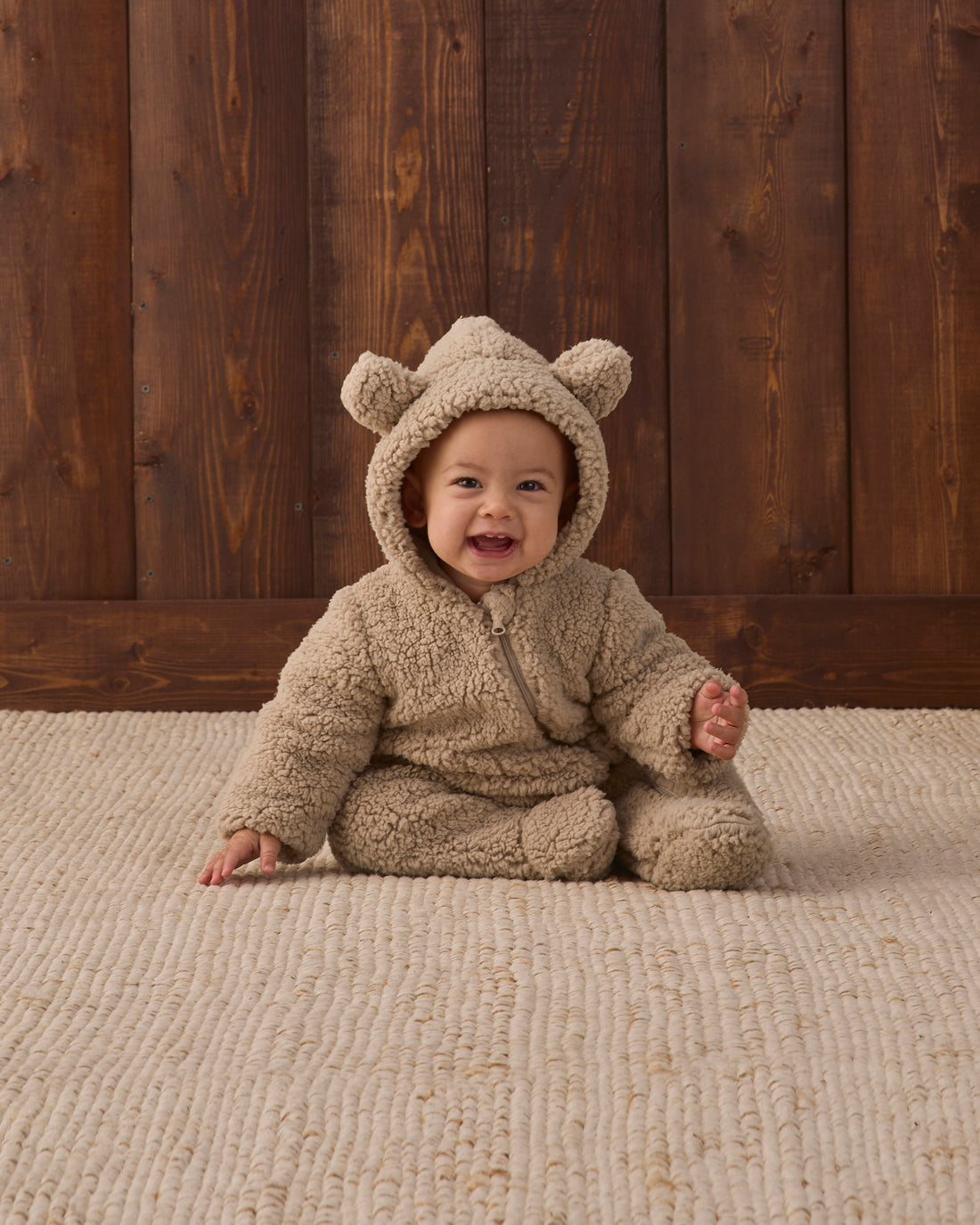 Quincy Mae Bear Jumpsuit - Latte