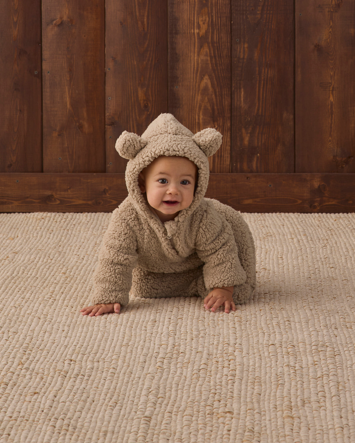 Quincy Mae Bear Jumpsuit - Latte