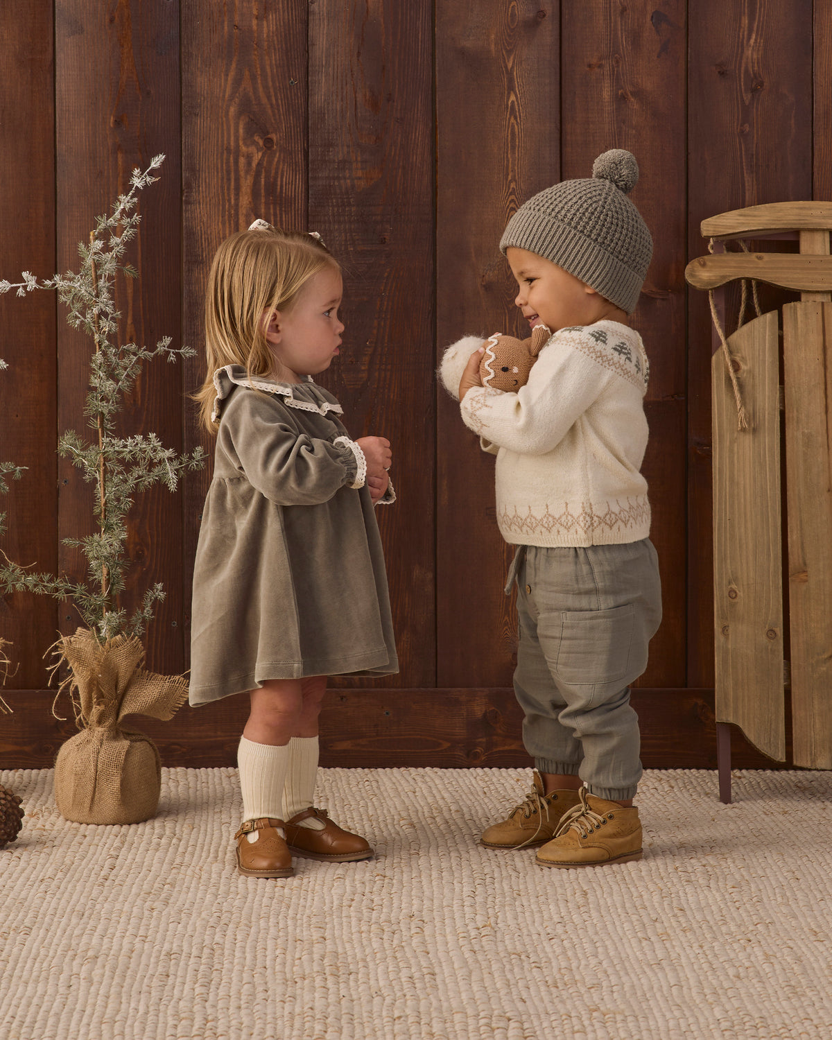 Quincy Mae Velour Baby Dress - Spruce