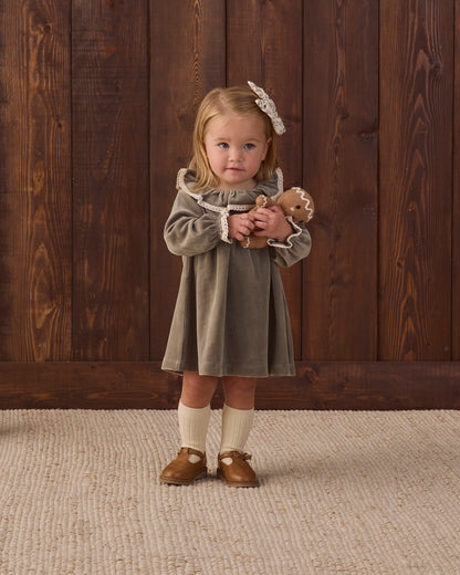 Quincy Mae Velour Baby Dress - Spruce