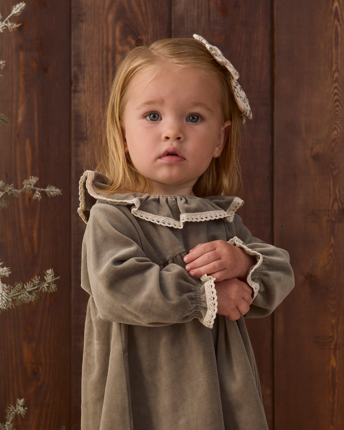 Quincy Mae Velour Baby Dress - Spruce