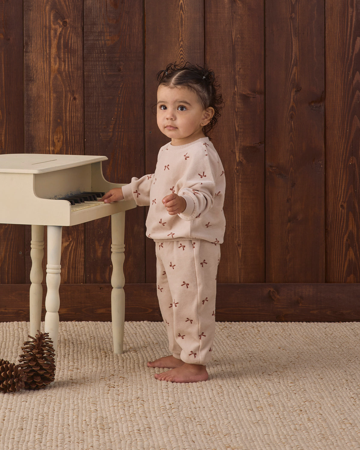 Quincy Mae Velour Relaxed Sweatshirt - Red Bows